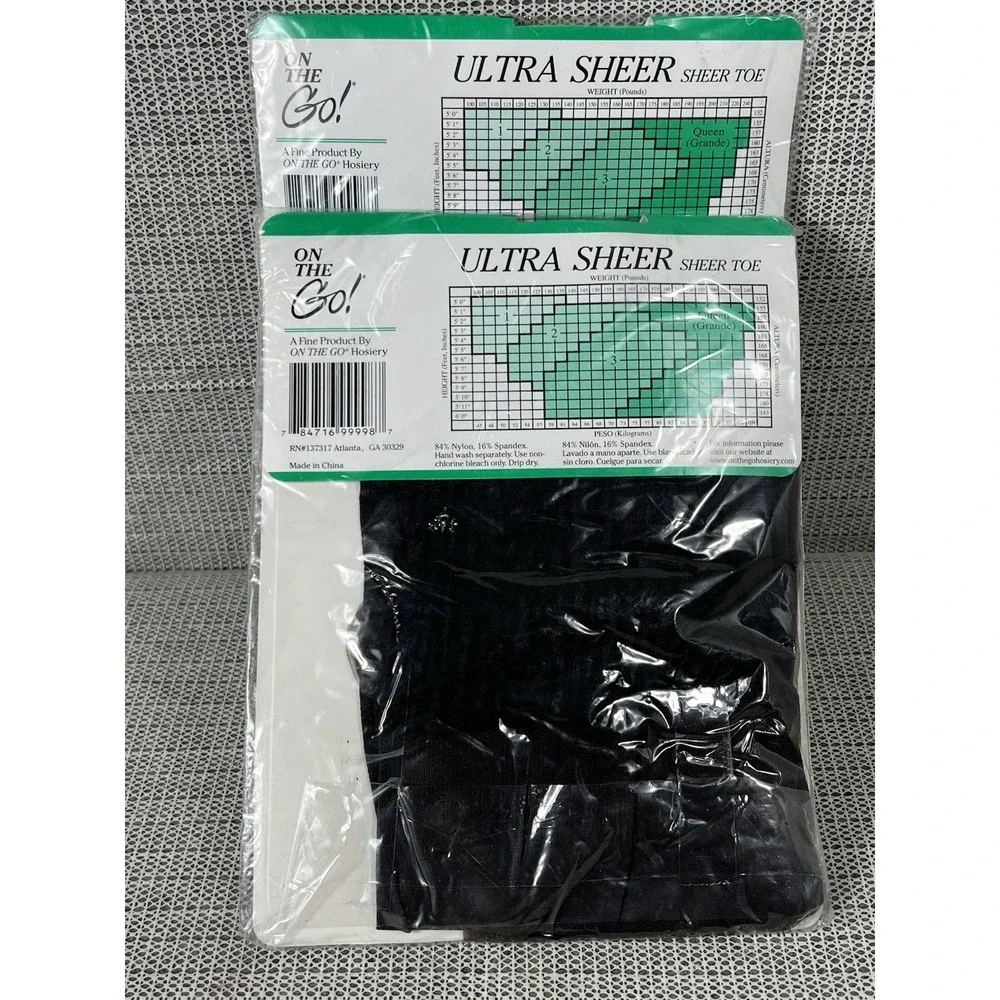 ON THE GO! (2 Pack) Ultra Sheer‎ Control Top QUEEN OFF BLACK sheer Toe